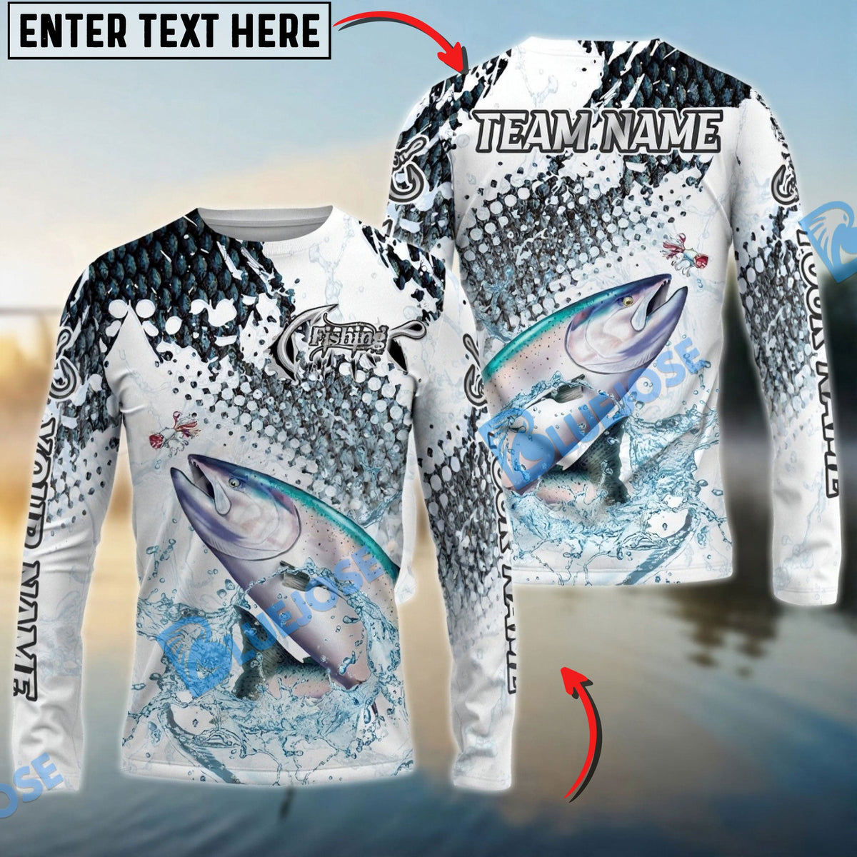 BlueJose Salmon Fishing Skin Clean Sport Style Custom Name & Team Name 3D Shirts