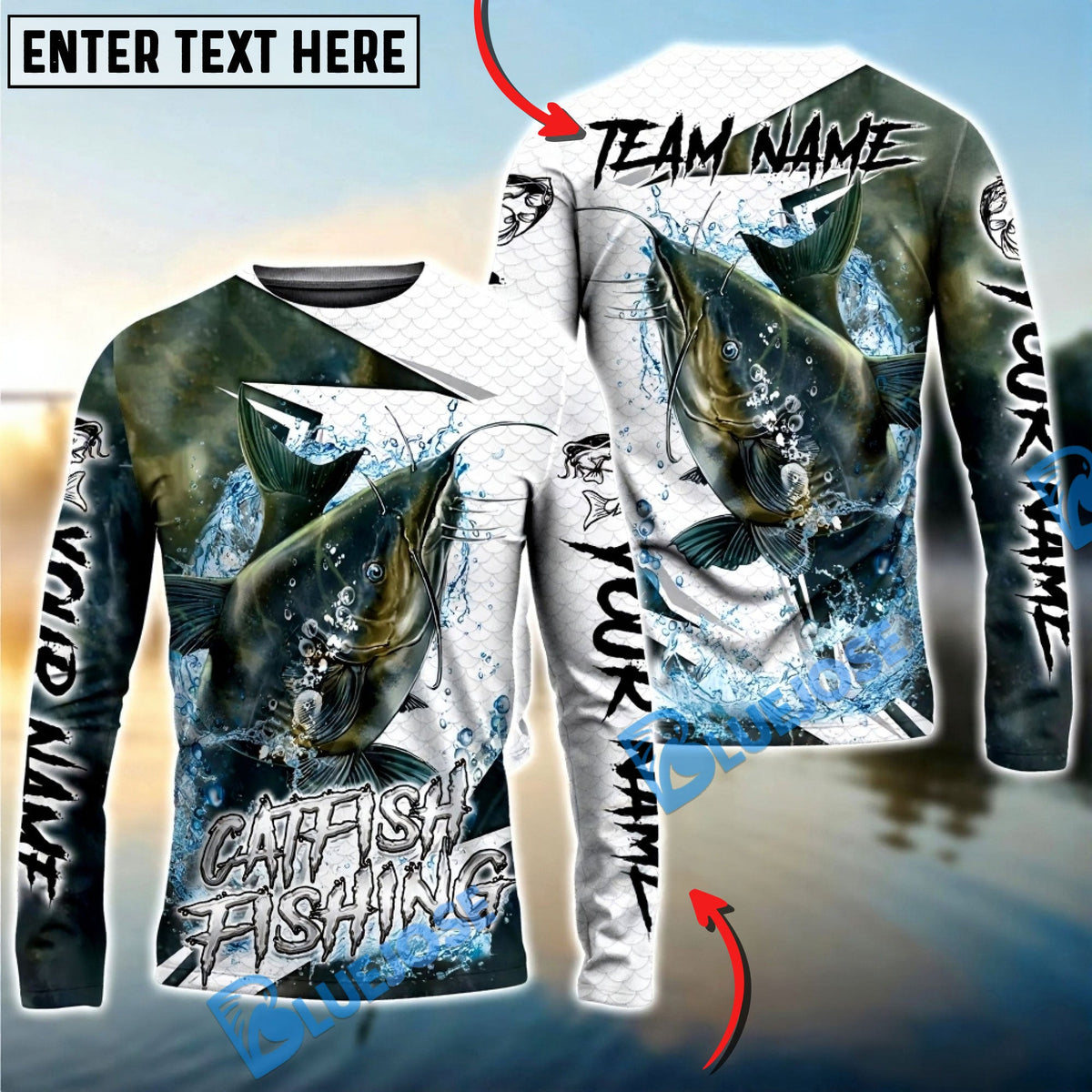 BlueJose Catfish Fishing Dynamic Splash Skin Net Art Custom Name & Team Name 3D Shirts