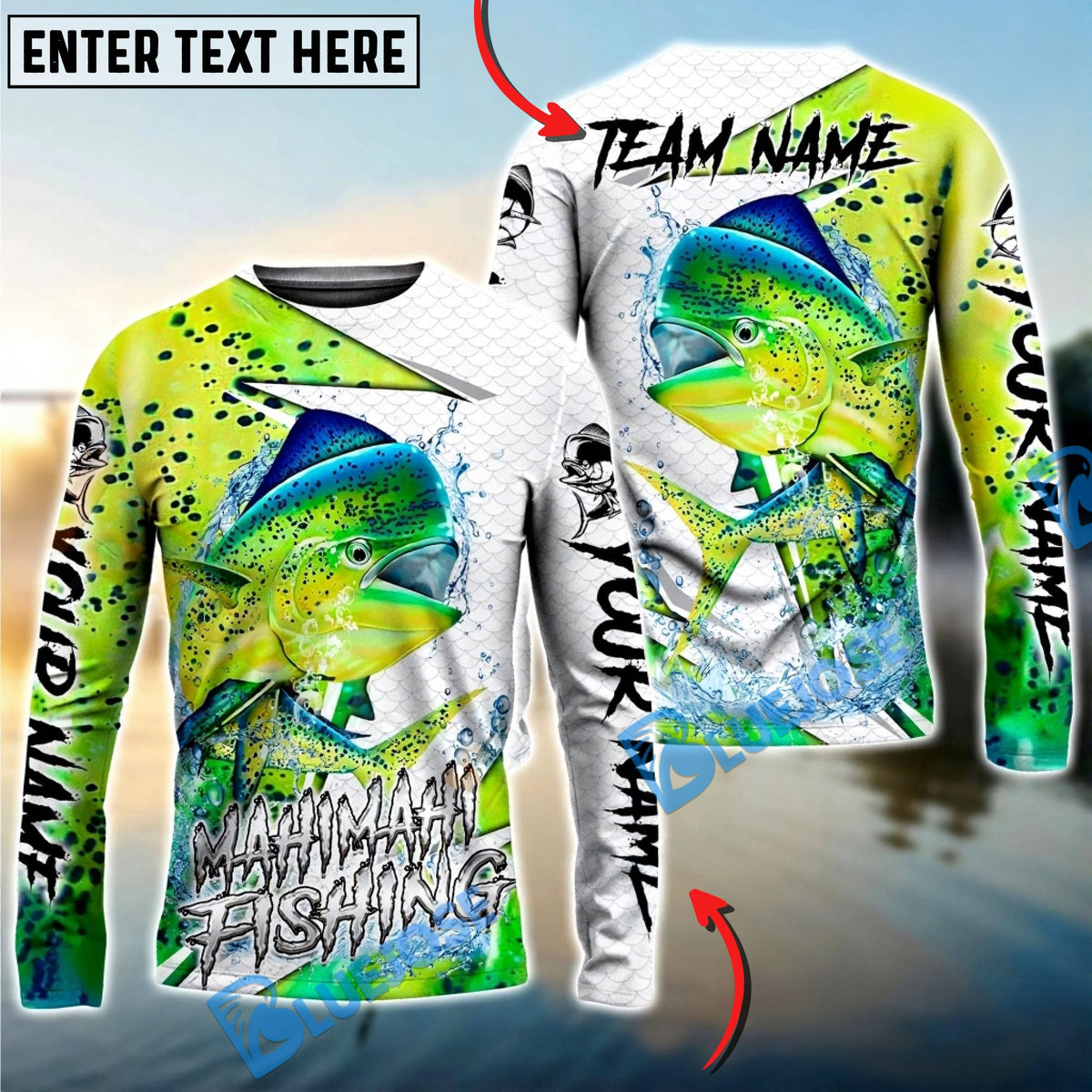 BlueJose Mahi-Mahi Fishing Dynamic Splash Skin Net Art Custom Name & Team Name 3D Shirts