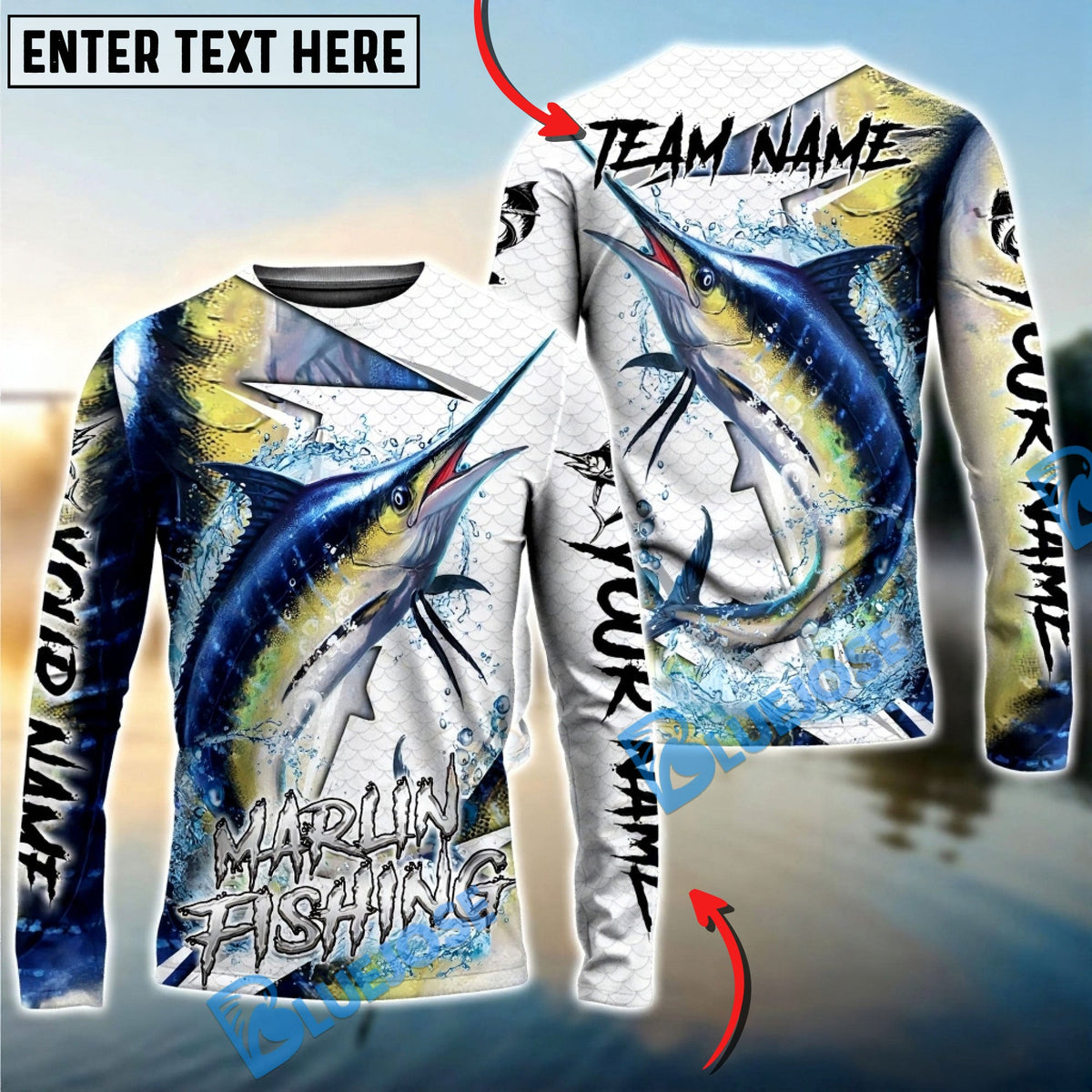 BlueJose Marlin Fishing Dynamic Splash Skin Net Art Custom Name & Team Name 3D Shirts