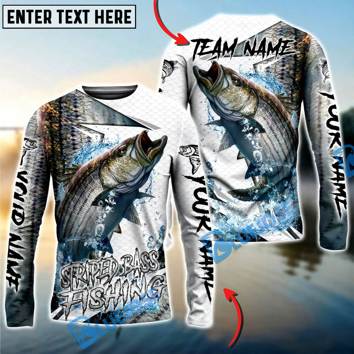 BlueJose Striped Bass Fishing Dynamic Splash Skin Net Art Custom Name & Team Name 3D Shirts