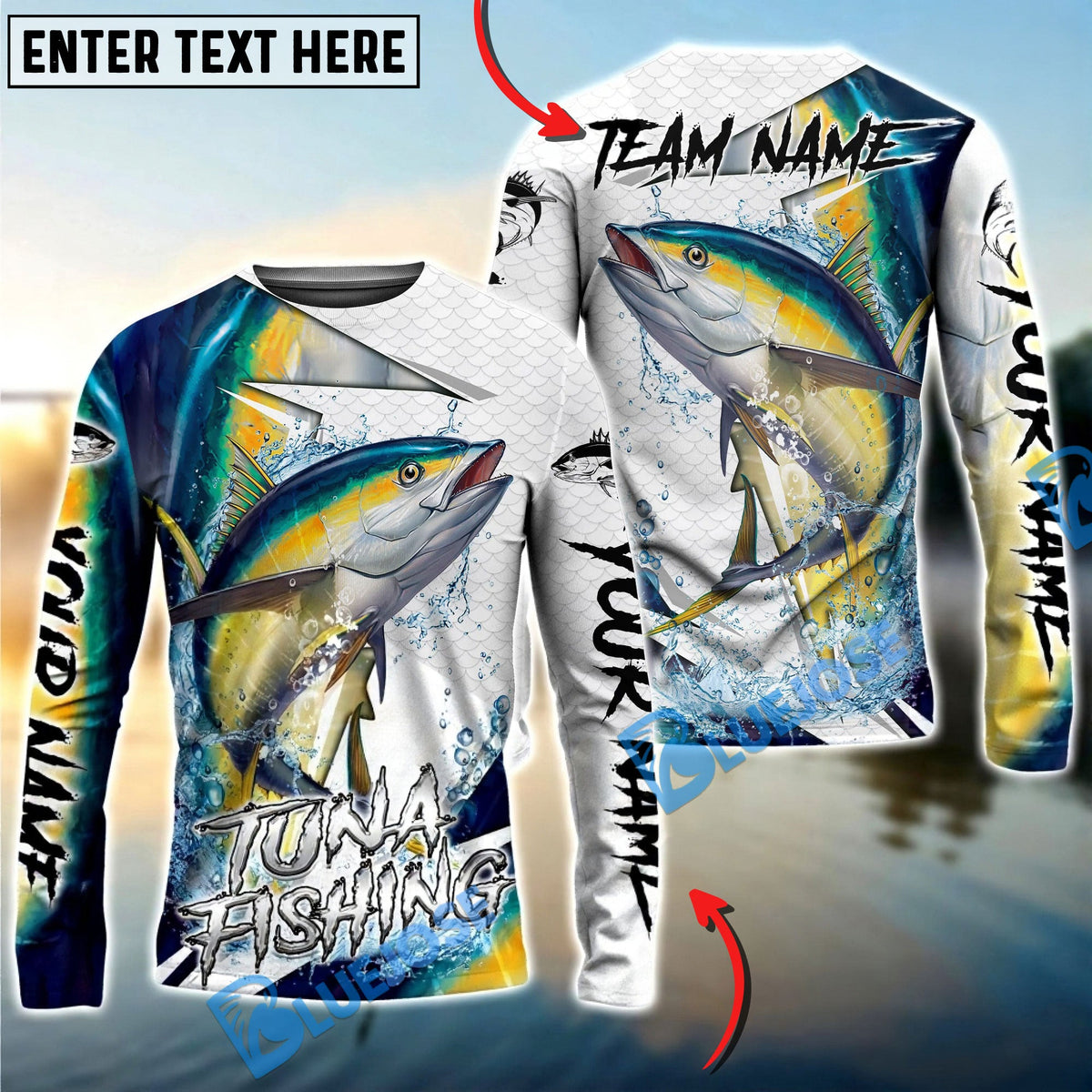 BlueJose Tuna Fishing Dynamic Splash Skin Net Art Custom Name & Team Name 3D Shirts