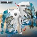 BlueJose Striped Bass Fishing Dynamic Water Splash Scale Pattern Custom Name & Team Name 3D Shirts