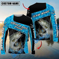 BlueJose Striped Bass Fishing Jumping Water Splash Art Custom Name & Team Name 3D Shirts