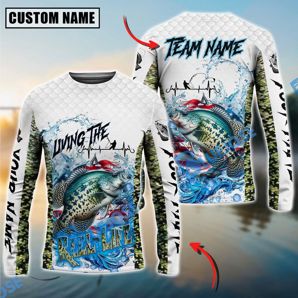 BlueJose Crappie Fishing Patriotic Reel Life Design Custom Name & Team Name 3D Shirts