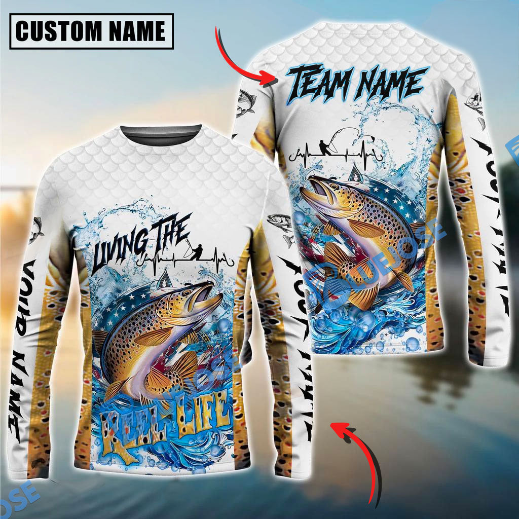 BlueJose Trout Fishing Patriotic Reel Life Design Custom Name & Team Name 3D Shirts