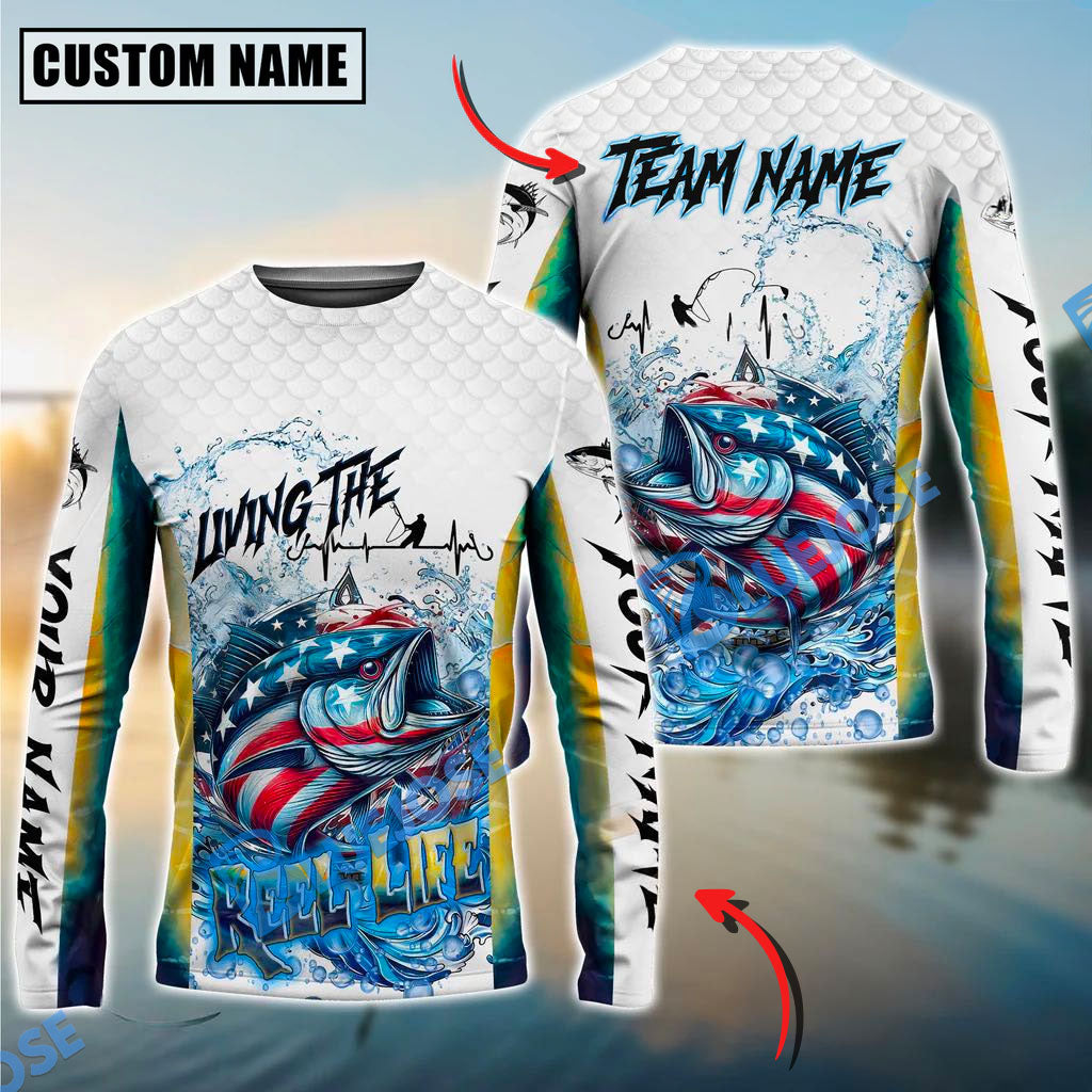 BlueJose Tuna Fishing Patriotic Reel Life Design Custom Name & Team Name 3D Shirts