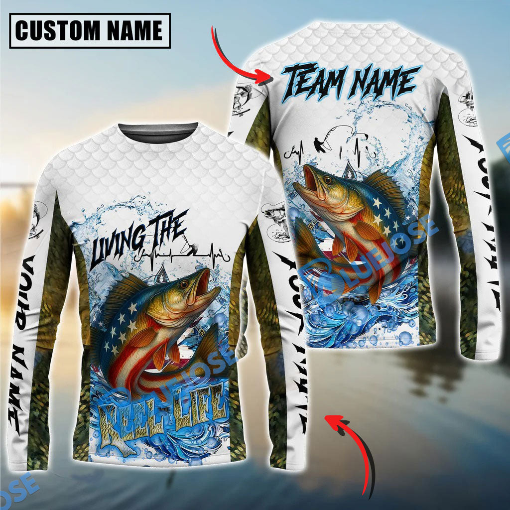 BlueJose Walleye Fishing Patriotic Reel Life Design Custom Name & Team Name 3D Shirts