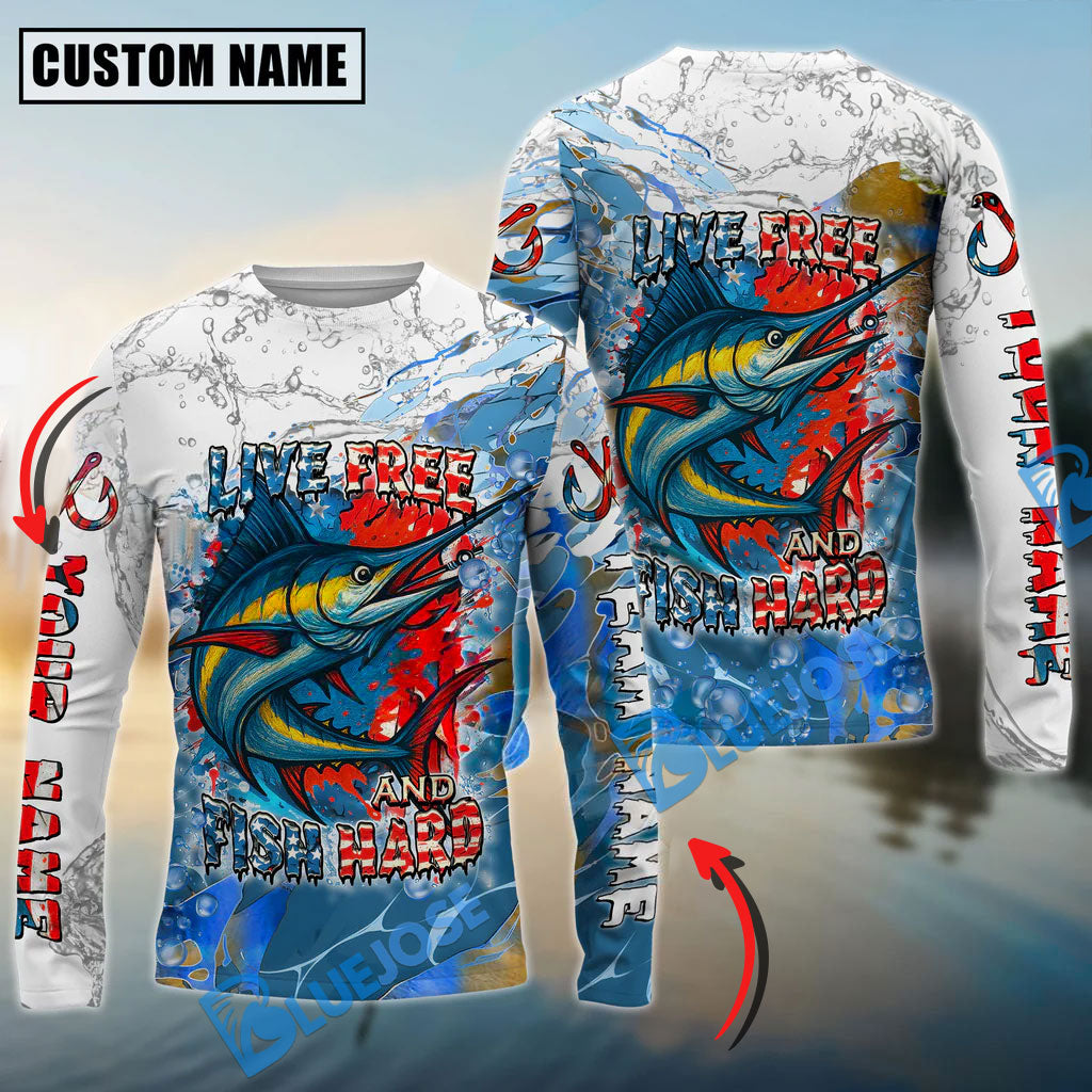 BlueJose Marlin Fishing Live Free Fish Hard Custom Name & Team Name 3D Shirts