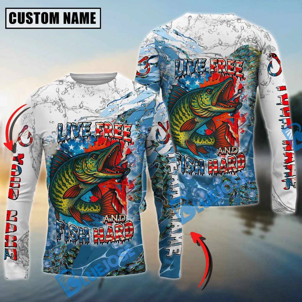 BlueJose Pike Fishing Live Free Fish Hard Custom Name & Team Name 3D Shirts