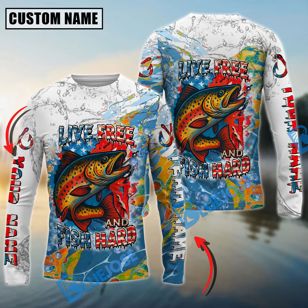 BlueJose Trout Fishing Live Free Fish Hard Custom Name & Team Name 3D Shirts