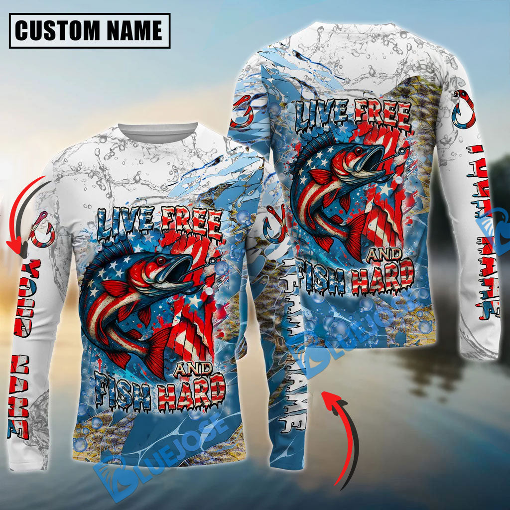 BlueJose Walleye Fishing Live Free Fish Hard Custom Name & Team Name 3D Shirts