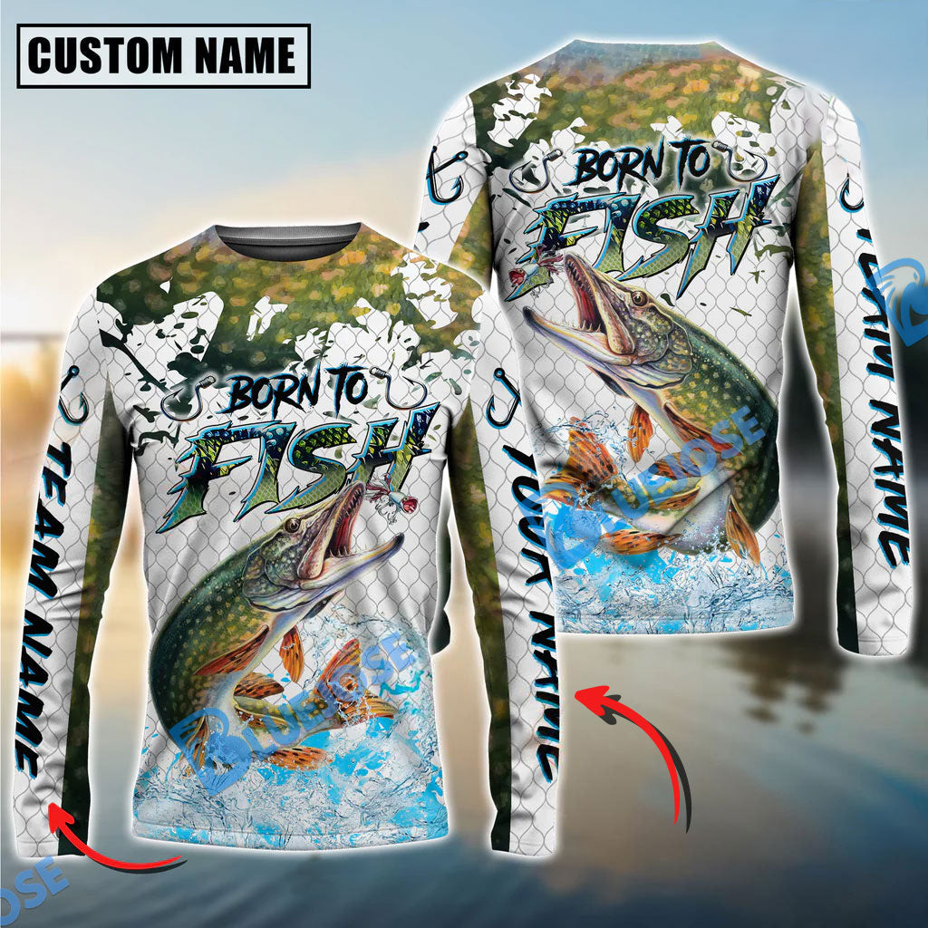 BlueJose Pike Fishing Skin Dynamic Jump Custom Name & Team Name 3D Shirts