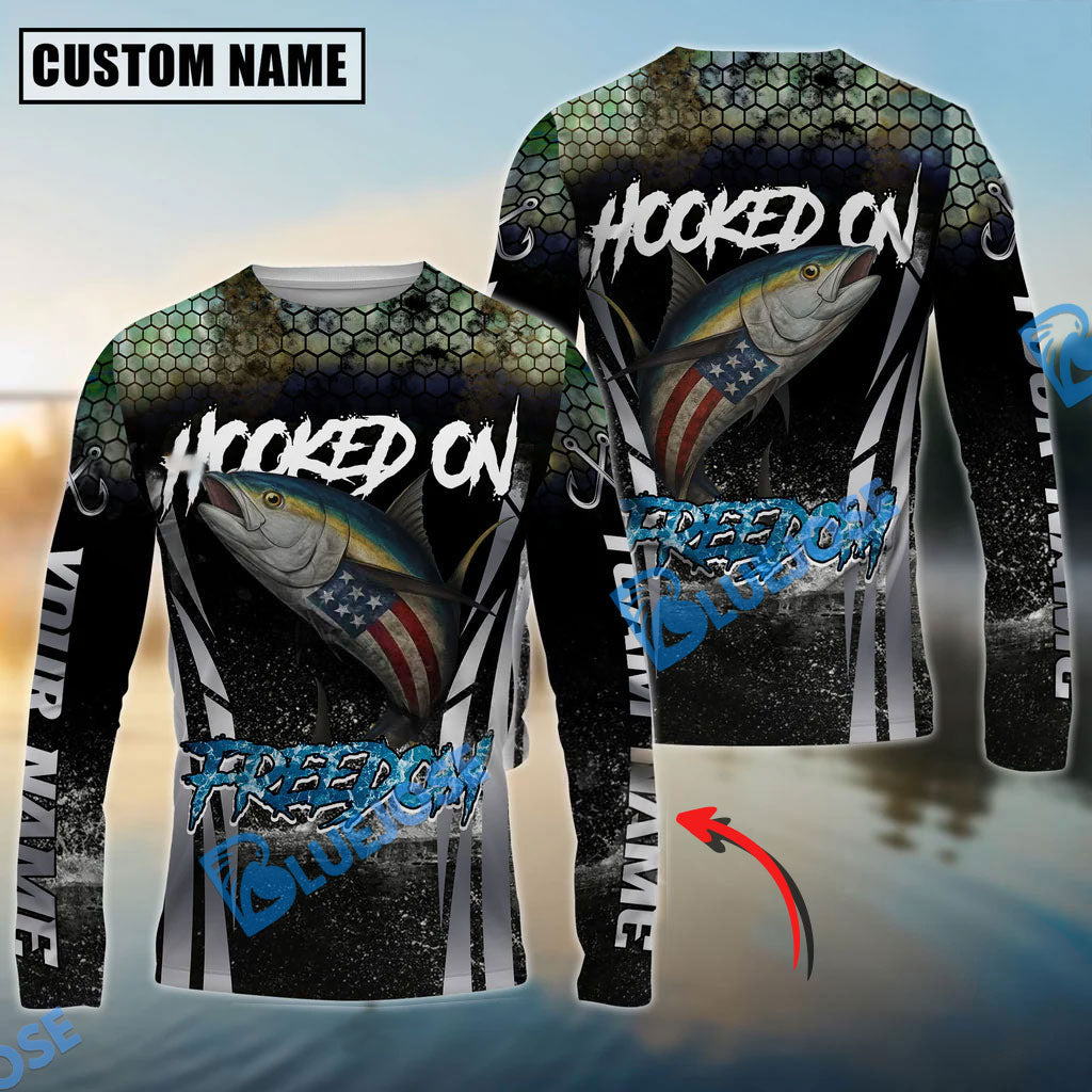 BlueJose Tuna Fishing Patriotic American Flag Skin Design Custom Name & Team Name 3D Shirts