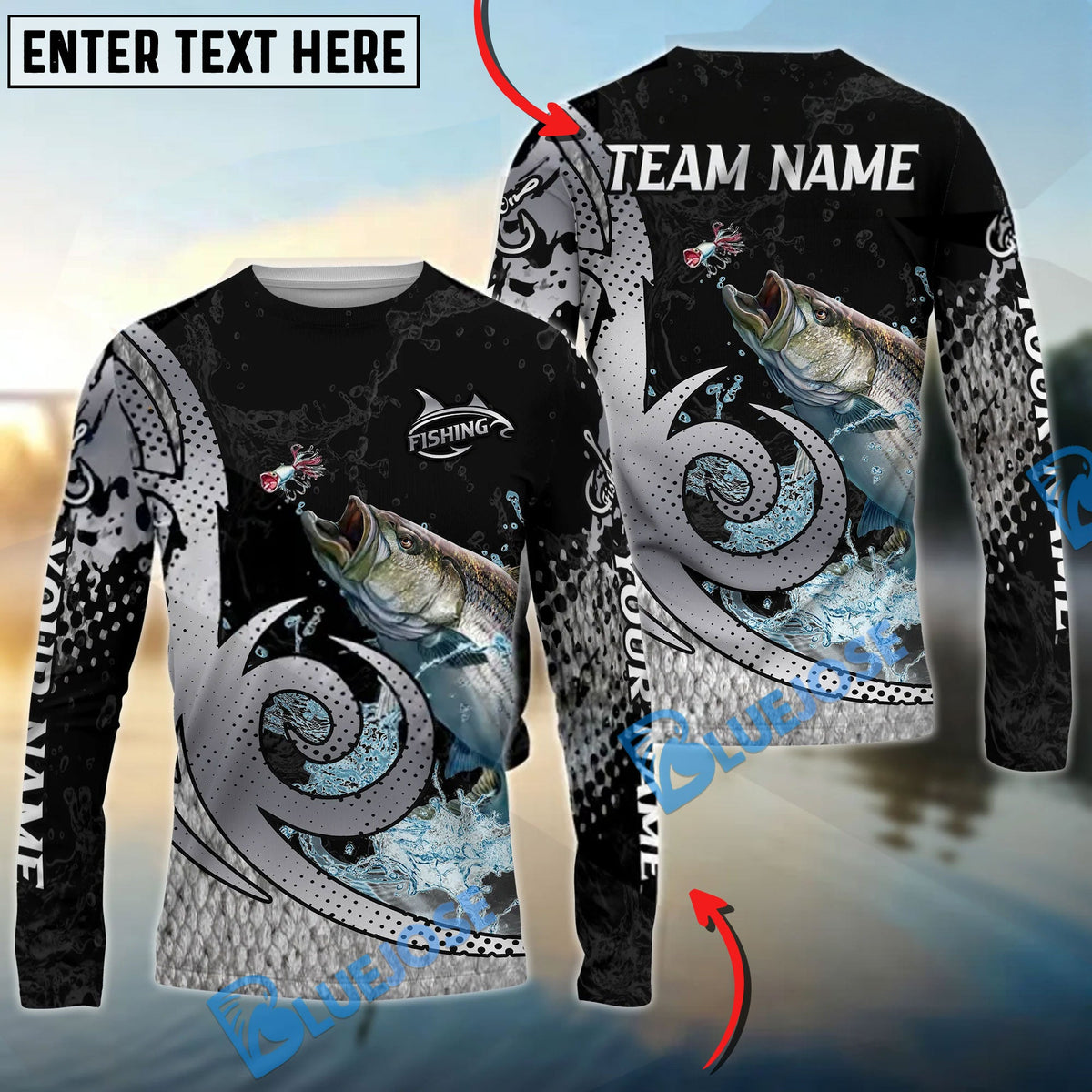 BlueJose Striped Bass Fishing Bold Skin Modern Graphic Custom Name & Team Name 3D Shirts