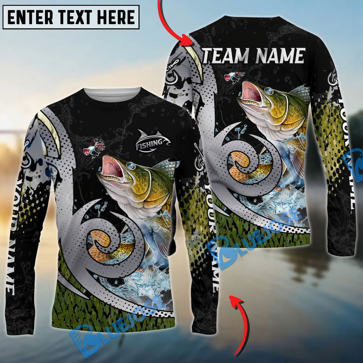 BlueJose Walleye Fishing Bold Skin Modern Graphic Custom Name & Team Name 3D Shirts