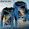 BlueJose Bass Fishing Blue Dynamic Water Splash Custom Name & Team Name 3D Shirts