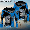 BlueJose Catfish Fishing Blue Dynamic Water Splash Custom Name & Team Name 3D Shirts