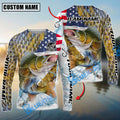 BlueJose Walleye Fishing Skin Patriotic Water Splash Custom Name & Team Name 3D Shirts