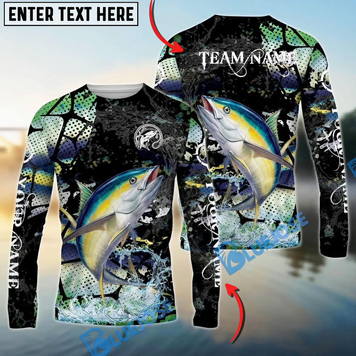 BlueJose Tuna Fishing Dark Water Art Style Custom Name & Team Name 3D Shirts