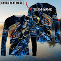 BlueJose Trout Fishing Realistic Jumping Blue Water Flame Golden Hooks Custom Name & Team Name 3D Shirts