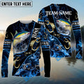 BlueJose Tuna Fishing Realistic Jumping Blue Water Flame Golden Hooks Custom Name & Team Name 3D Shirts
