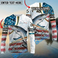 BlueJose Chinook Salmon Fishing USA Flag Dynamic Splash Custom Name & Team Name 3D Shirts
