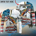 BlueJose Trout Fishing USA Flag Dynamic Splash Custom Name & Team Name 3D Shirts