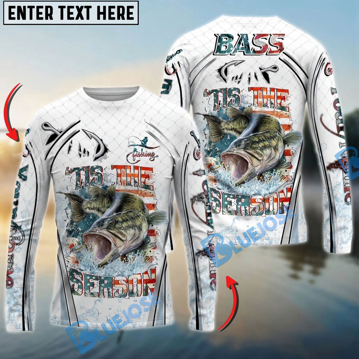 BlueJose Bass Fishing Aggressive Splash Design Custom Name & Team Name 3D Shirts