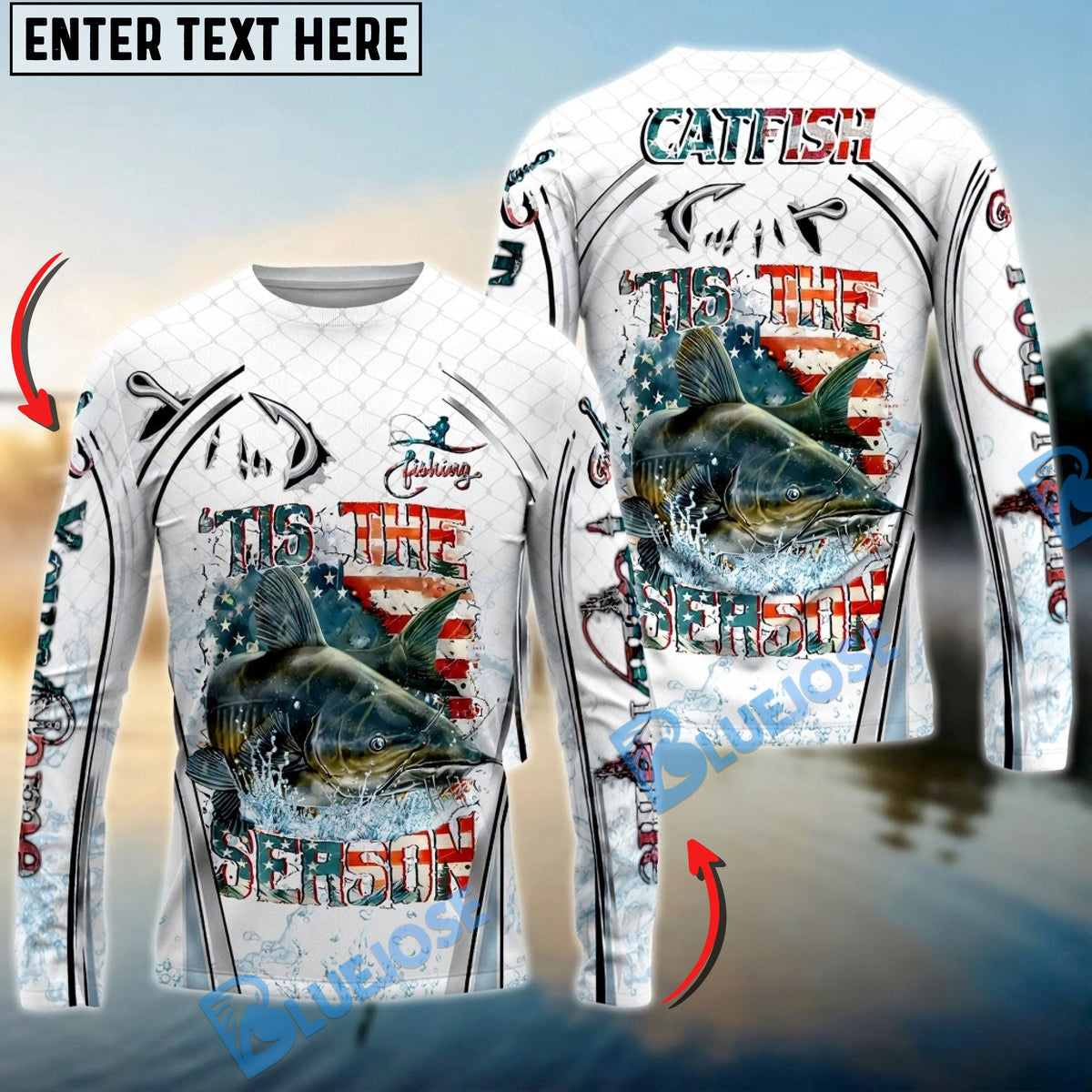 BlueJose Catfish Fishing Aggressive Splash Design Custom Name & Team Name 3D Shirts