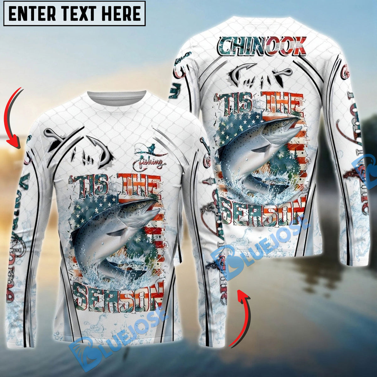 BlueJose Chinook Salmon Fishing Aggressive Splash Design Custom Name & Team Name 3D Shirts