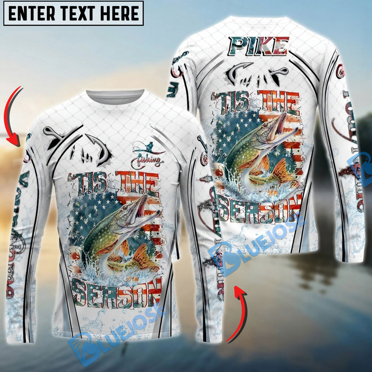 BlueJose Pike Fishing Aggressive Splash Design Custom Name & Team Name 3D Shirts