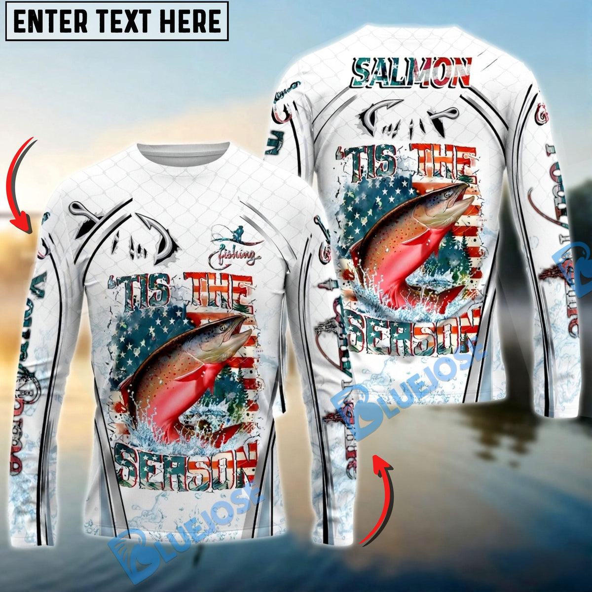 BlueJose Salmon Fishing Aggressive Splash Design Custom Name & Team Name 3D Shirts