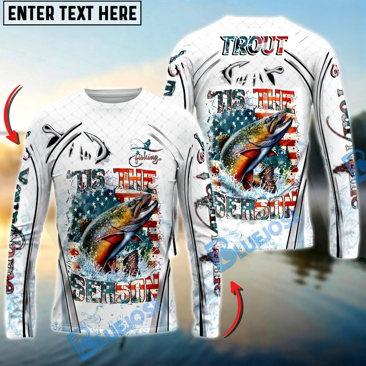 BlueJose Trout Fishing Aggressive Splash Design Custom Name & Team Name 3D Shirts