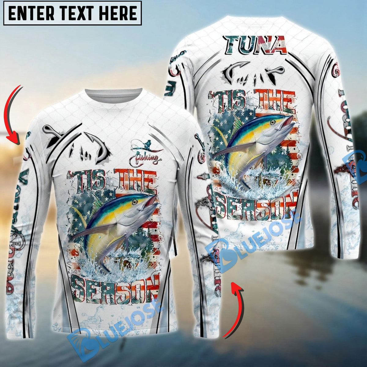 BlueJose Tuna Fishing Aggressive Splash Design Custom Name & Team Name 3D Shirts