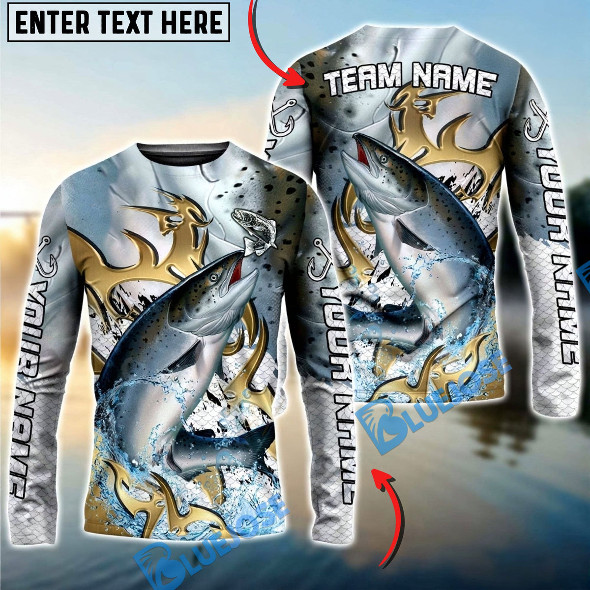 BlueJose Chinook Fishing Trophy Power Splash Art Custom Name & Team Name 3D Shirts