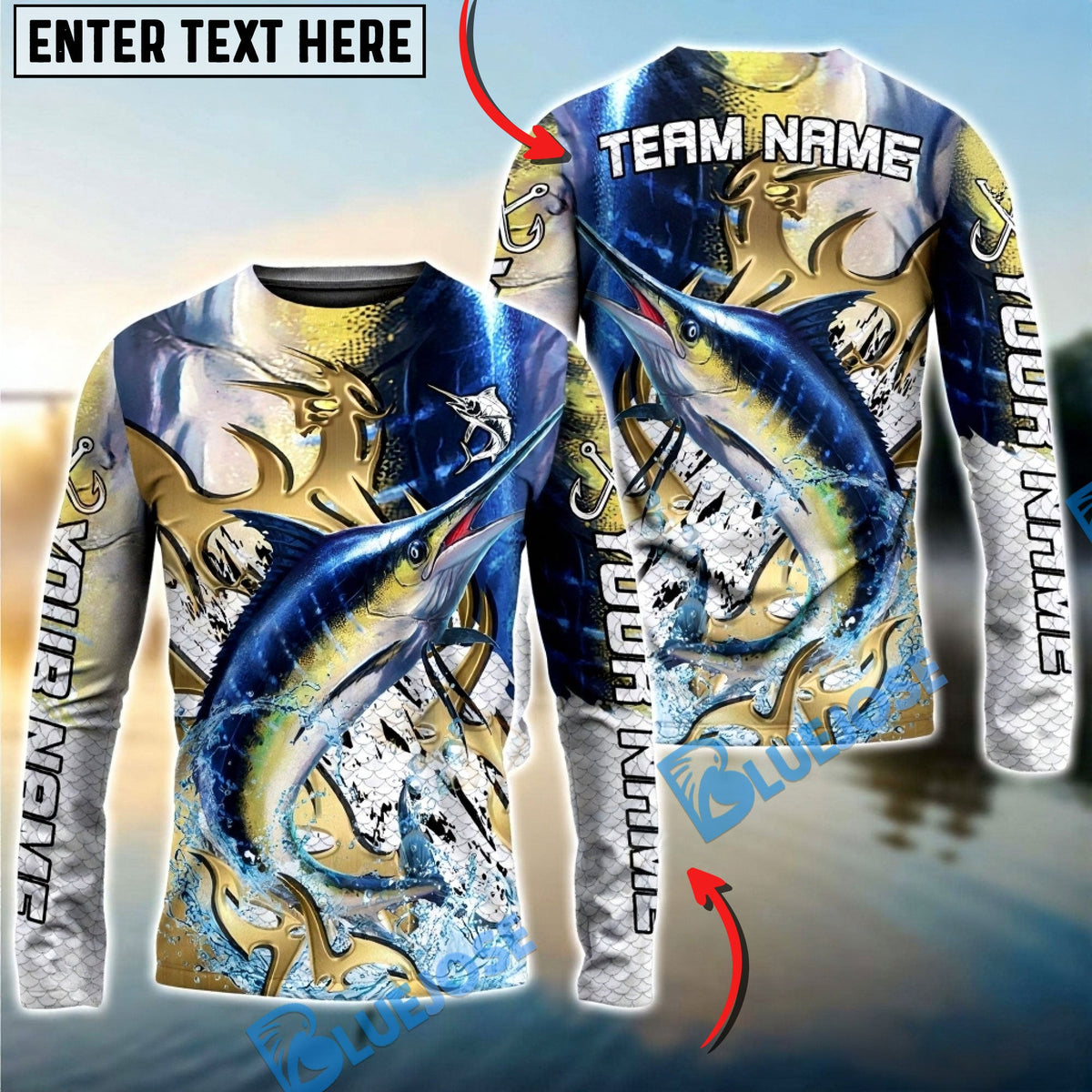 BlueJose Marlin Fishing Trophy Power Splash Art Custom Name & Team Name 3D Shirts