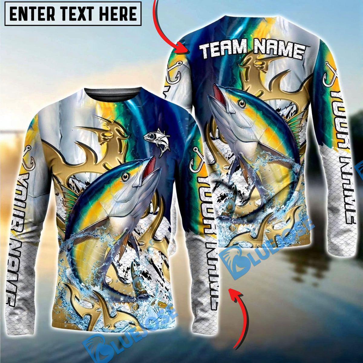 BlueJose Tuna Fishing Trophy Power Splash Art Custom Name & Team Name 3D Shirts