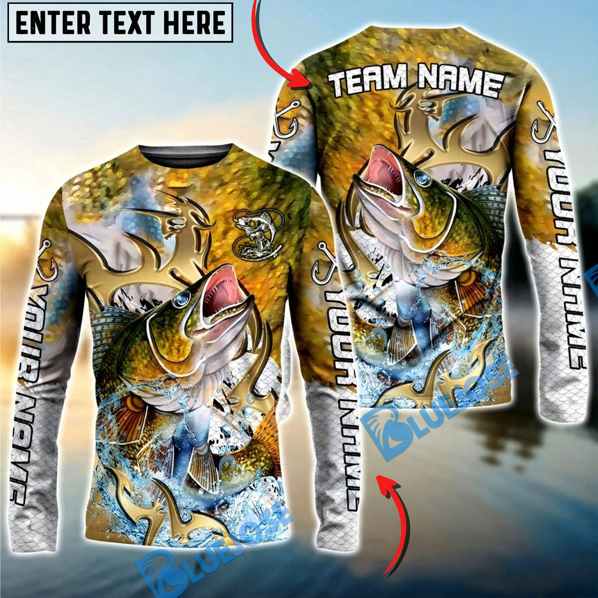 BlueJose Walleye Fishing Trophy Power Splash Art Custom Name & Team Name 3D Shirts