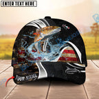 BlueJose Fishing American Flag Water Splash Graphic Personalized Cap (13 Breeds)