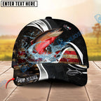 BlueJose Fishing American Flag Water Splash Graphic Personalized Cap (13 Breeds)