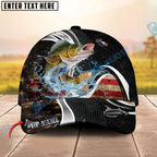 BlueJose Fishing American Flag Water Splash Graphic Personalized Cap (13 Breeds)