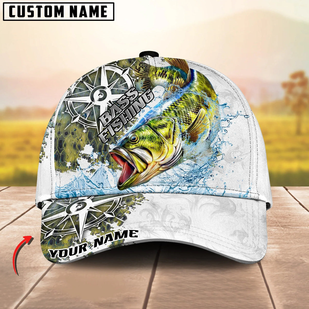 BlueJose Fishing Compass Vintage Art Splash Design Personalized Cap (13 Breeds)