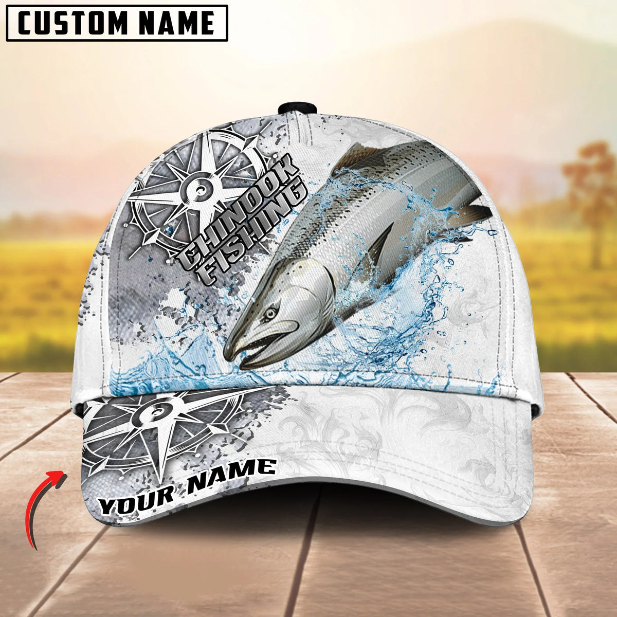 BlueJose Fishing Compass Vintage Art Splash Design Personalized Cap (13 Breeds)