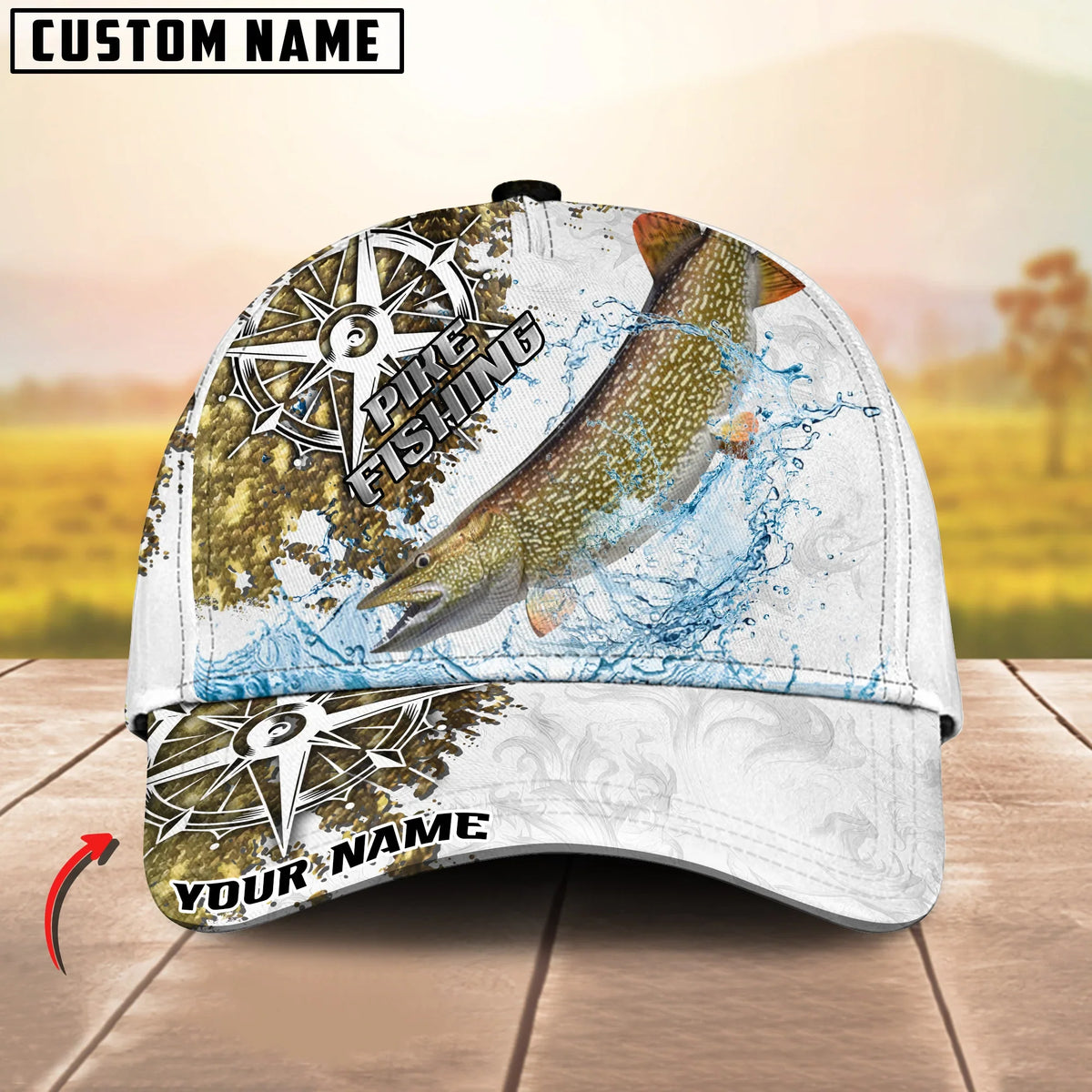 BlueJose Fishing Compass Vintage Art Splash Design Personalized Cap (13 Breeds)