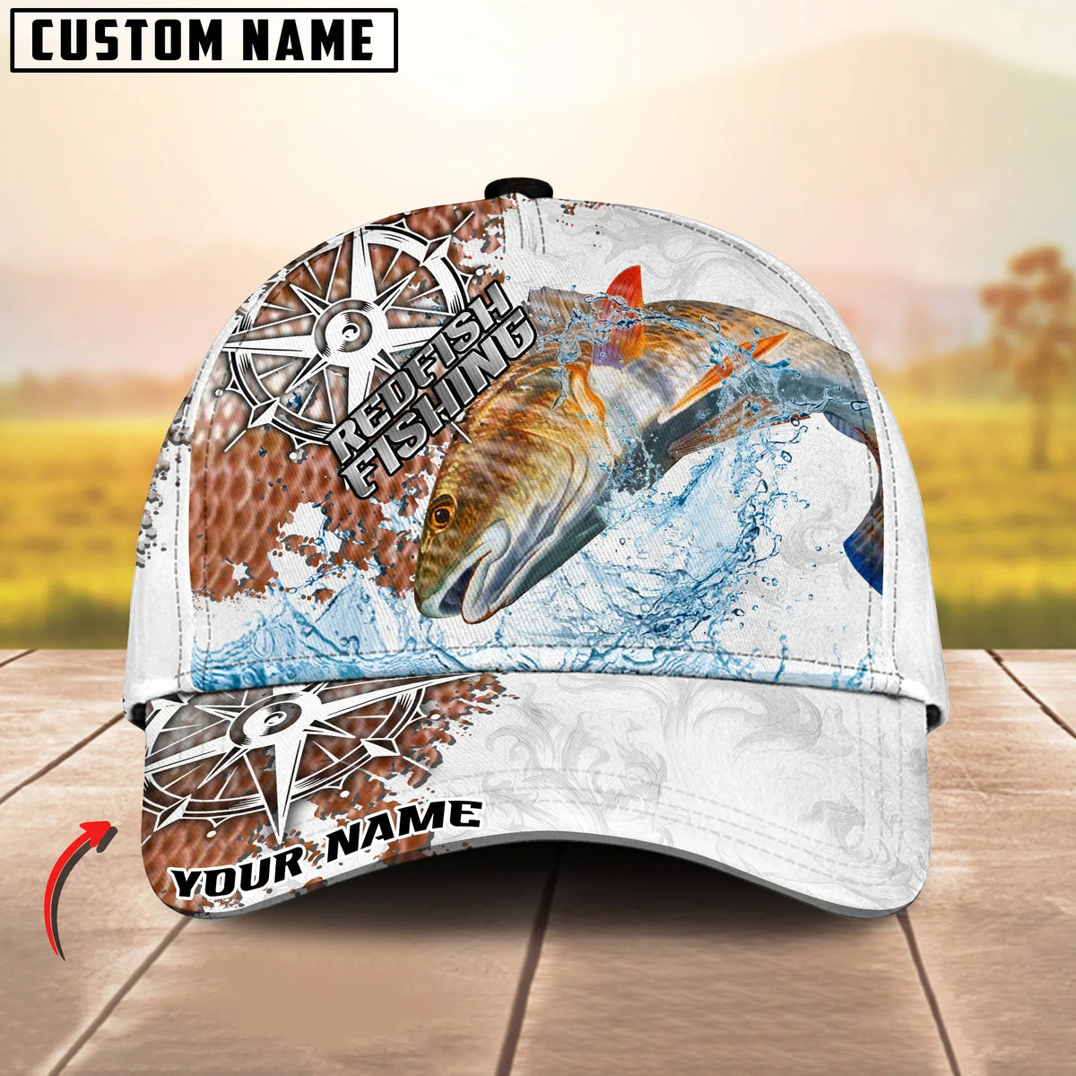 BlueJose Fishing Compass Vintage Art Splash Design Personalized Cap (13 Breeds)