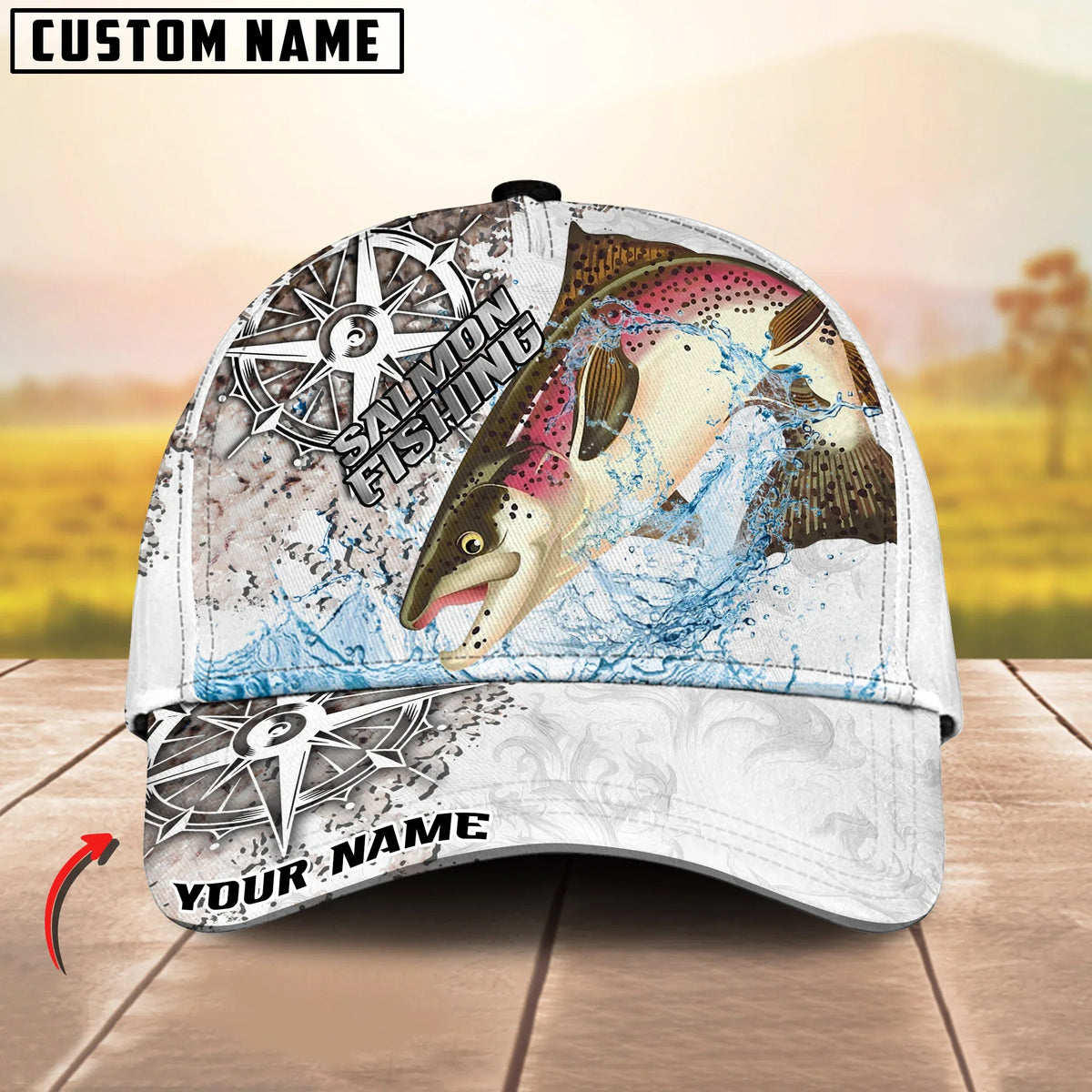 BlueJose Fishing Compass Vintage Art Splash Design Personalized Cap (13 Breeds)