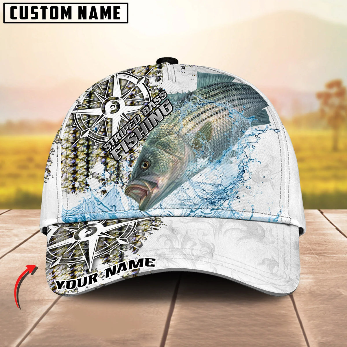 BlueJose Fishing Compass Vintage Art Splash Design Personalized Cap (13 Breeds)