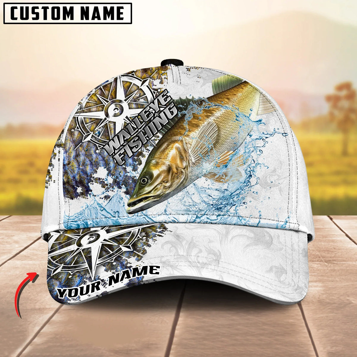 BlueJose Fishing Compass Vintage Art Splash Design Personalized Cap (13 Breeds)