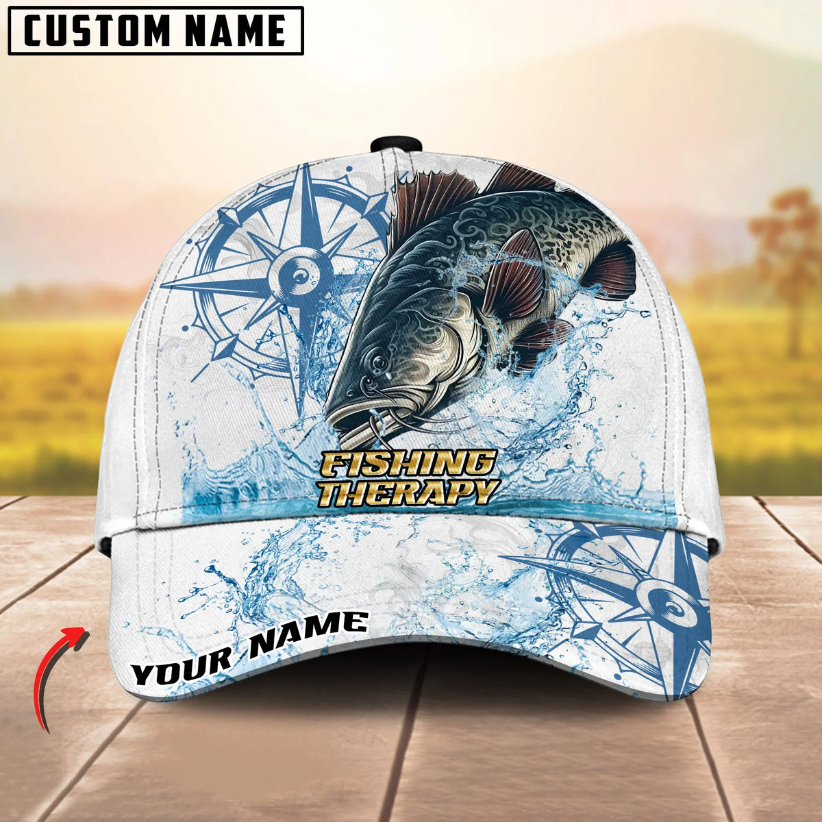 BlueJose Fishing Outdoor Water Splash Compass Graphic Personalized Cap (13 Breeds)